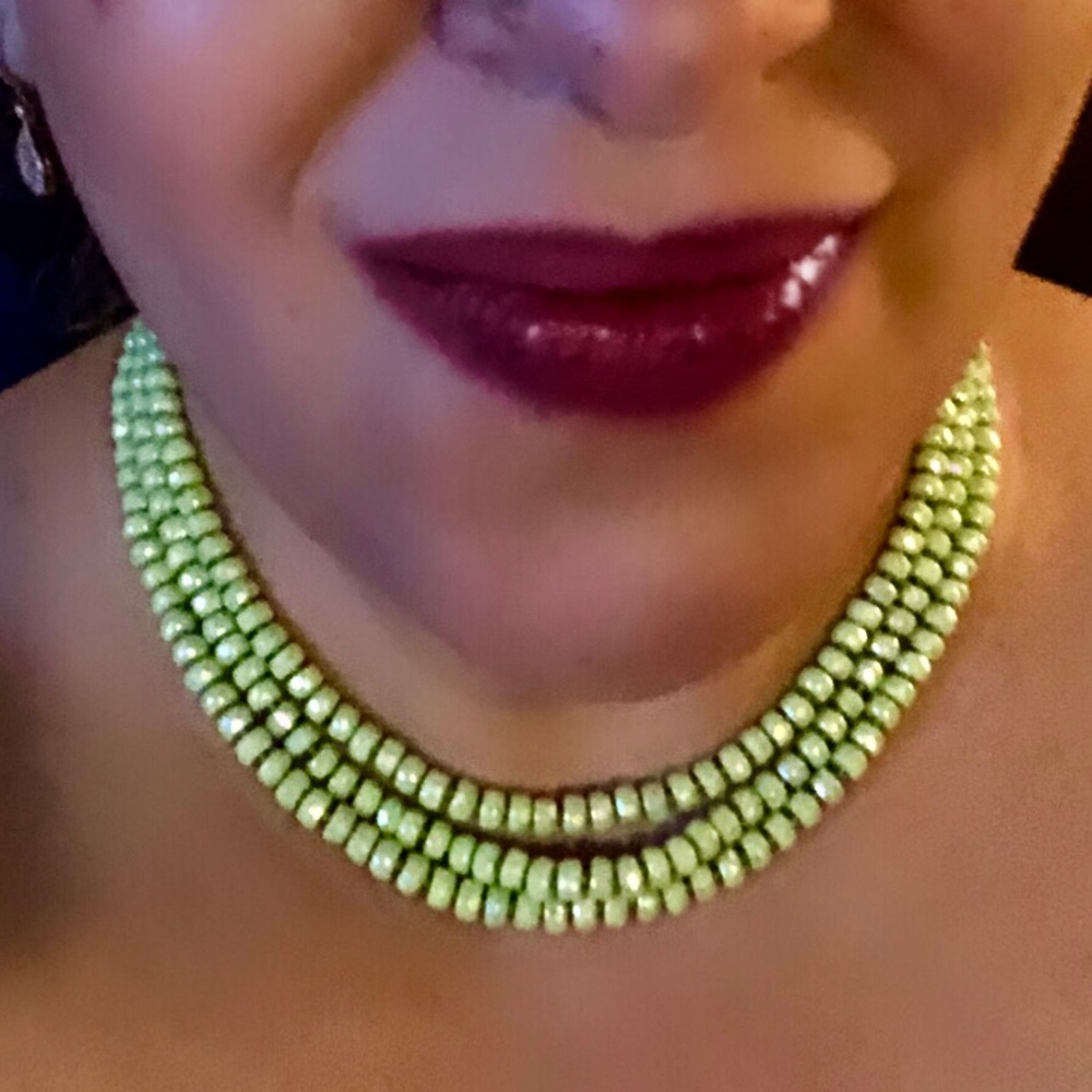 VTG Iridescent Czech Glass Beads Choker Necklace